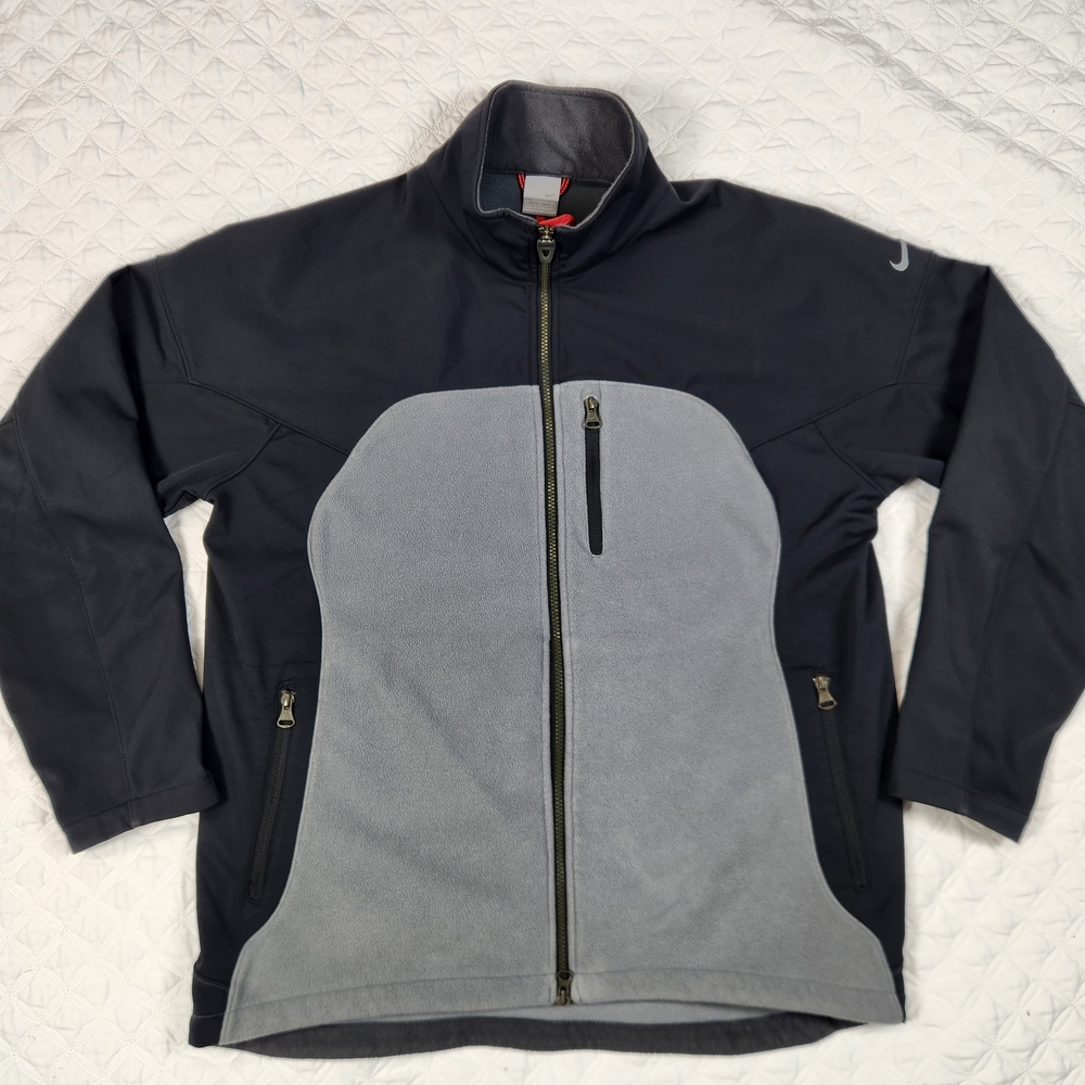 Nike Softshell Black & Gray Fleece Full-Zip Jacket Mens Large L